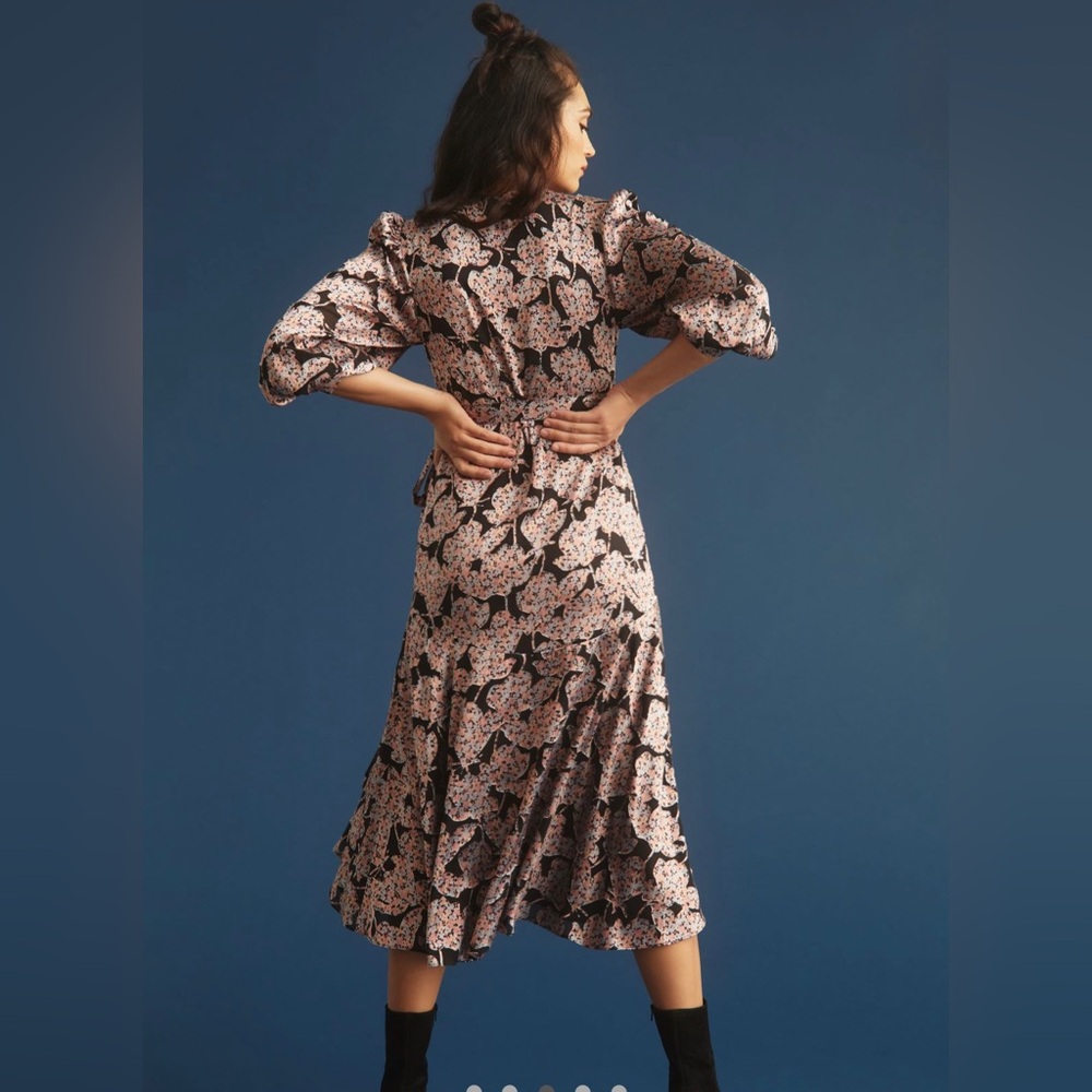 Anthropologie Caballero Floral Wrap Dress in Black Motif NEW - Picture 3 of 10